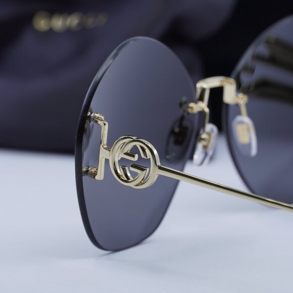 Gucci GG1203S 002 Round Sunglasses - Gold / Grey main image 9